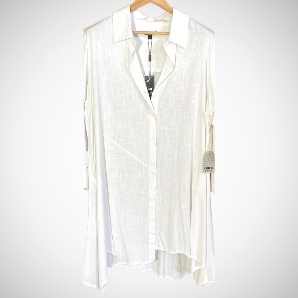 For Cynthia - Asymmetrical, Linen, White, Tunic Shirt - 1x